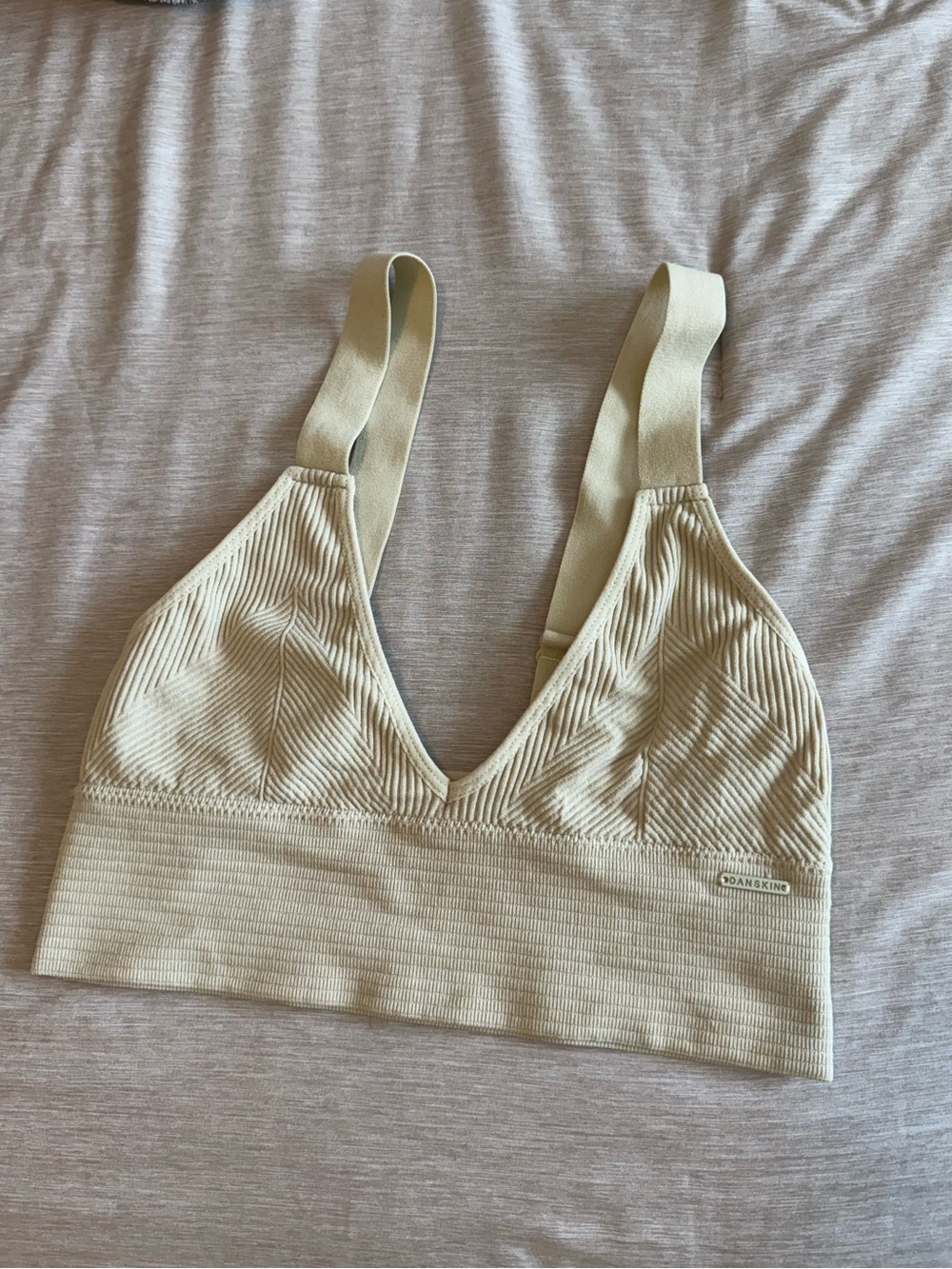 Danskin Ribbed V-Neck Bralette in Cream